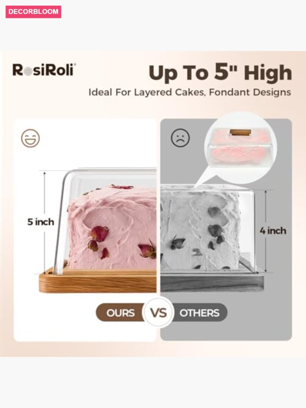 2-in-1 Acacia Wood Cake Stand & Charcuterie Board with Acrylic Dome Lid, - Picture 3 of 7